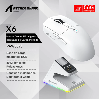 Mouse Gamer Attack Shark X6 Blanco