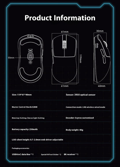 Mouse Gamer Scyrox V6 8Khz Inalámbrico Ultraligero